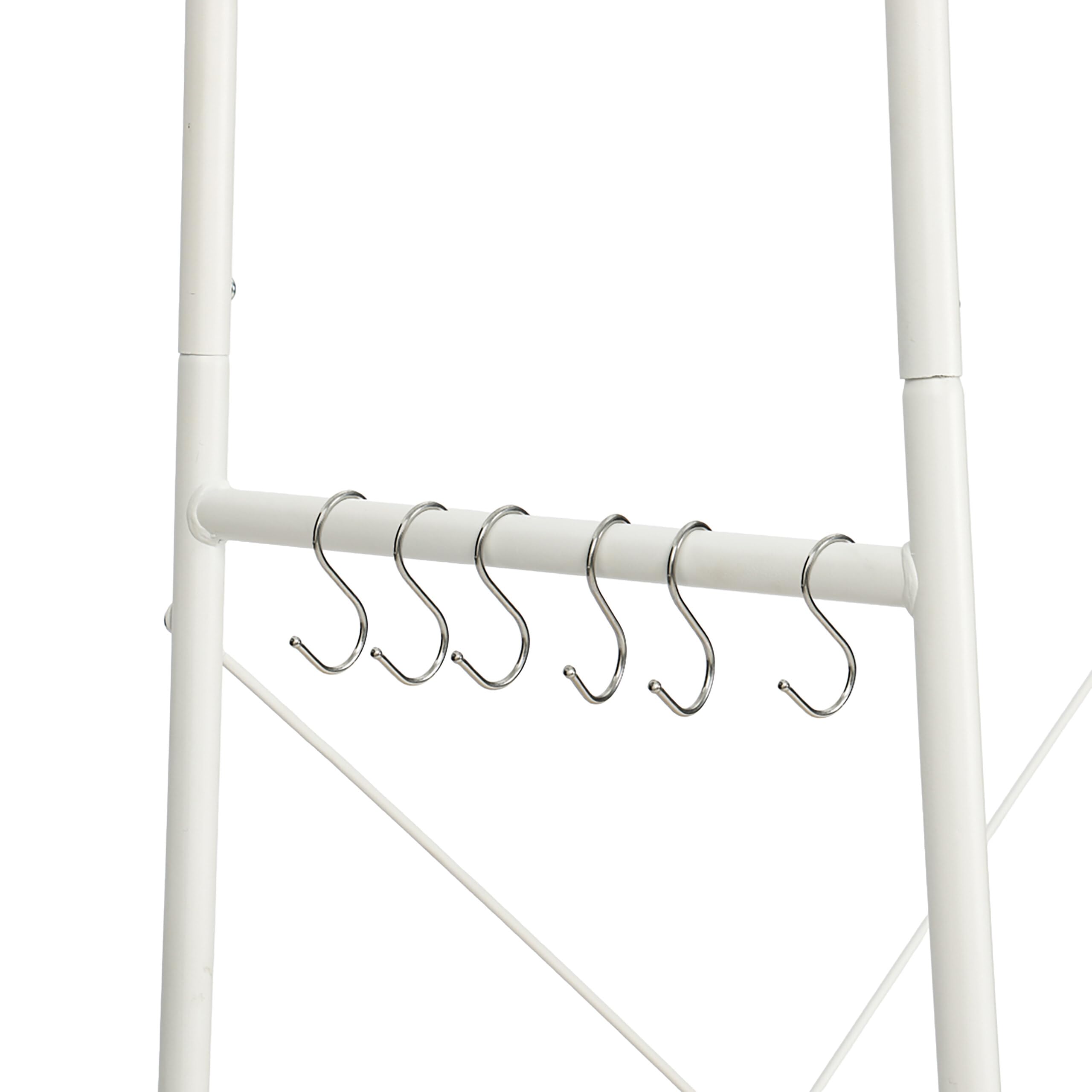 Relaxdays Perchero con 5 estantes, Barra y 6 Ganchos, Efecto Madera, 160x120x45 cm, Blanco/Natural