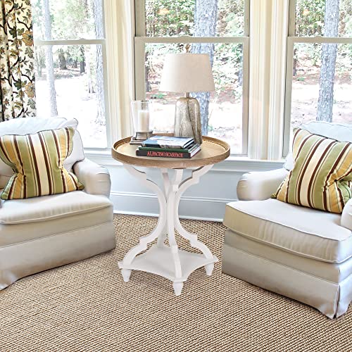 Wnutrees Farmhouse Round Accent End Table, Rustic Side Table Nightstands For Living Room Bedroom, Wood Tray Top, Handcrafted Finish, Set Of 2, White #TOP1