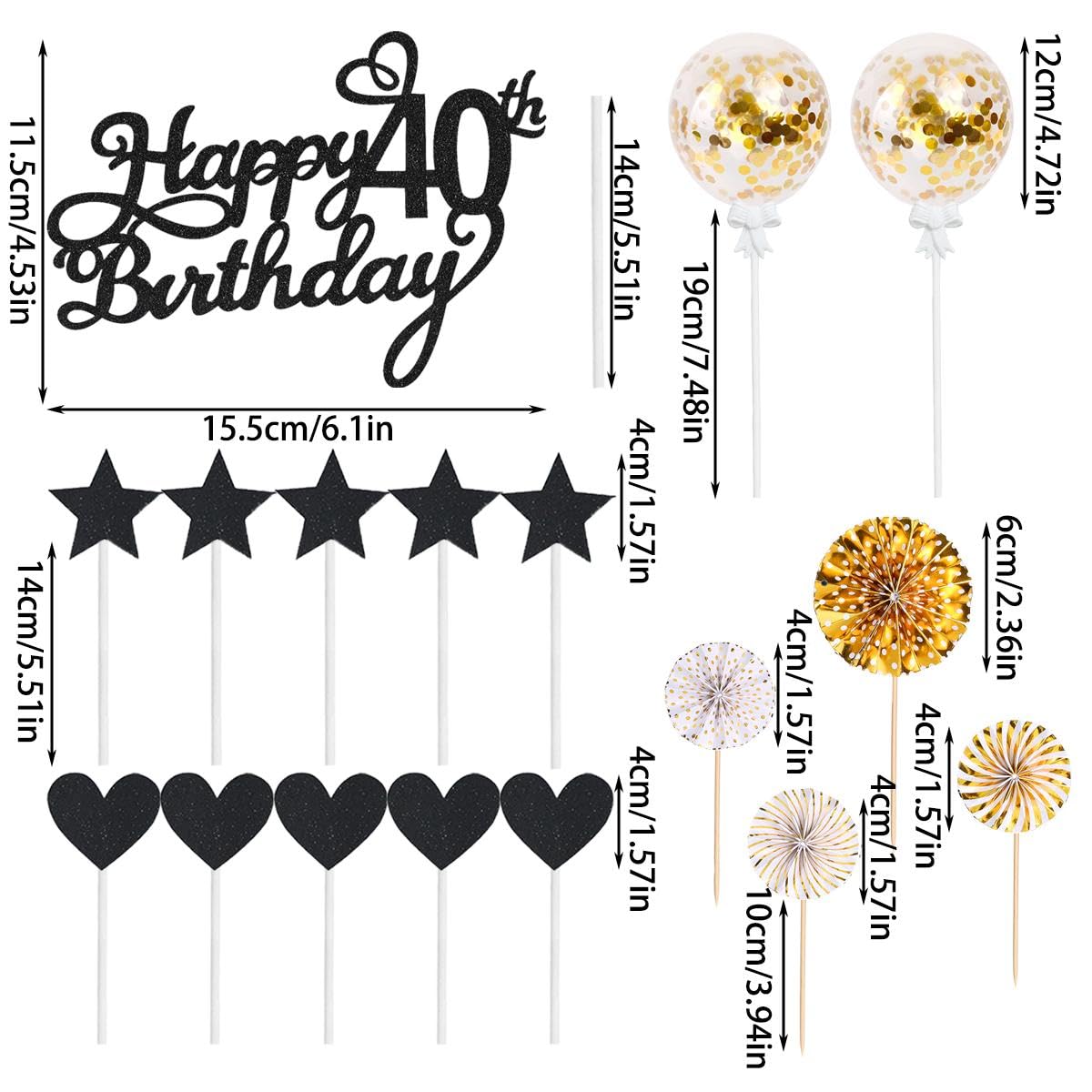 40th Birthday Glitter Gold Cake Toppers 40 & Fabulous Forty