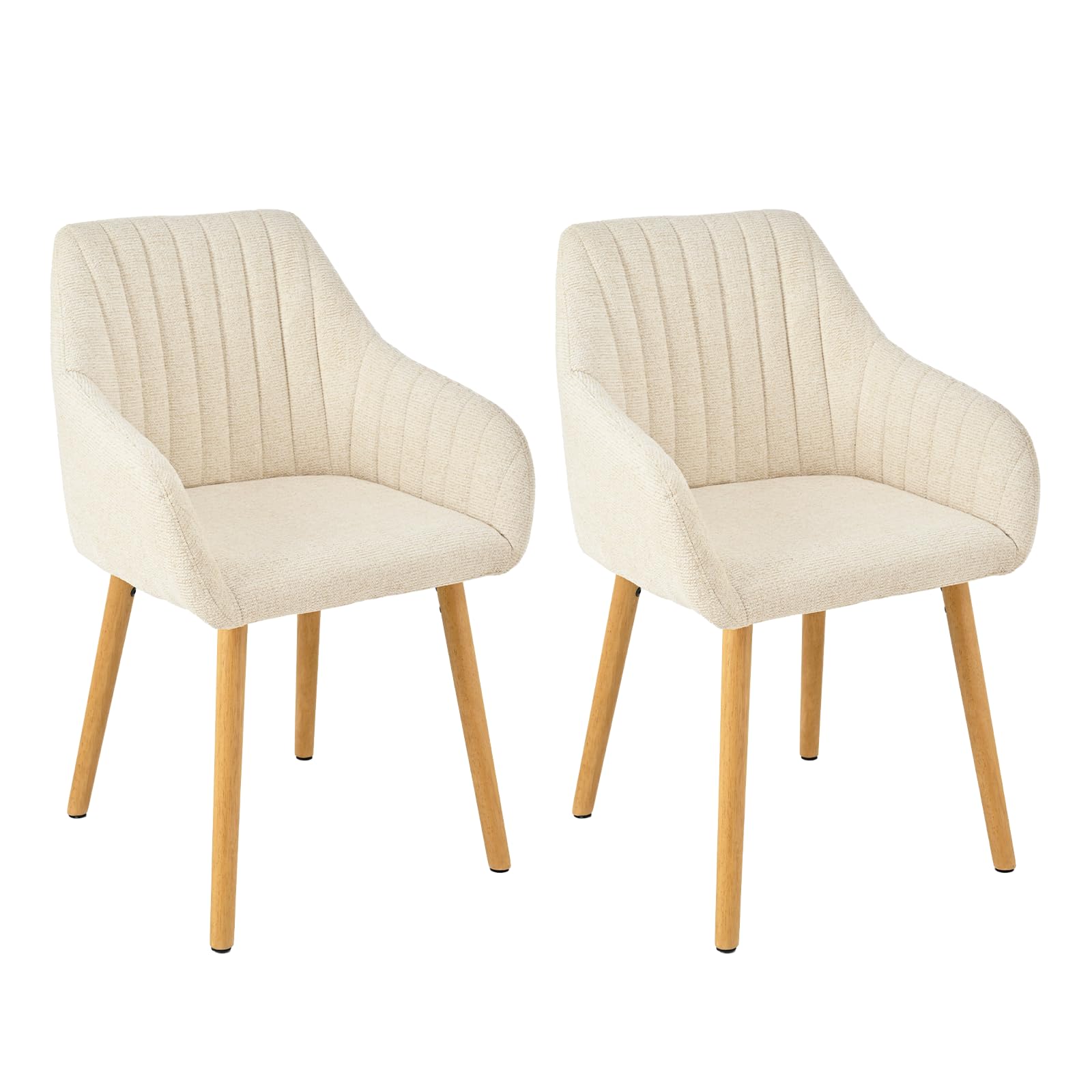 Goeurvant Dining Chairs Set of 4, Modern Kitchen Chairs with Backrest & Wooden Legs, Upholstered Armchairs for Living Room, Dining Room, Lounge, Chenille Fabric, Beige