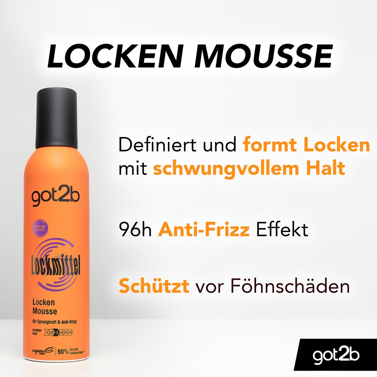 got2b Schwarzkopf Lockmittel Schaumfestiger (6x 250 ml) Locken Mousse mit Halt 3 für definierte Locken und Sprungkraft, bändigt abstehende Haare, mit Anti-Frizz-Wirkung