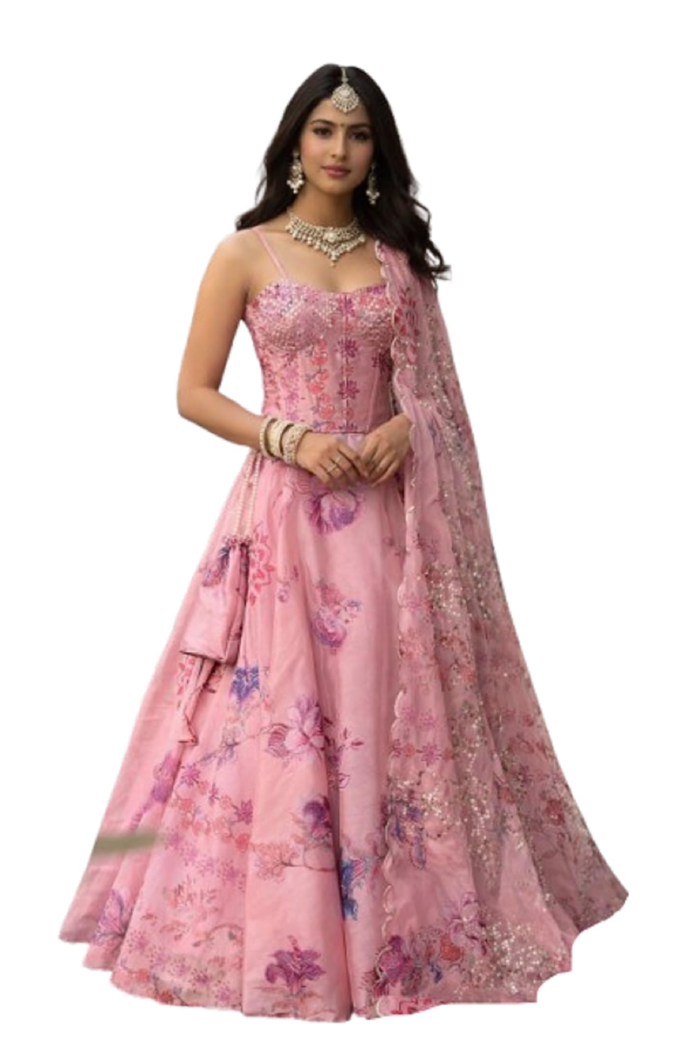 Lehenga Choli Indo-Western Draped Set For Womens And Girls Trending Digital Print Hevay Organza digital printed 8mtr flair lehnga Lehenga Blouse Wedding Party Letest baby Pink-image-30