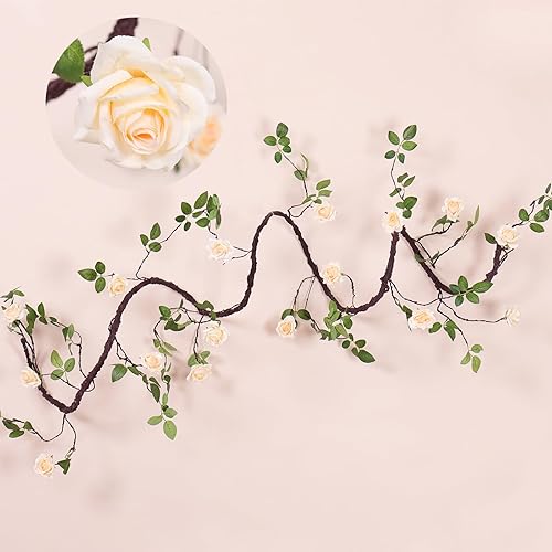 Guirnalda de flores artificiales para colgar en la pared, de 118 pulgadas para colgar en la pared, guirnalda de plantas falsas para jardín, al aire