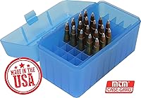 Vista 2 de MTM Caja de munición para rifle de 50 cartuchos con tapa abatible Large Mag (Azul transparente)