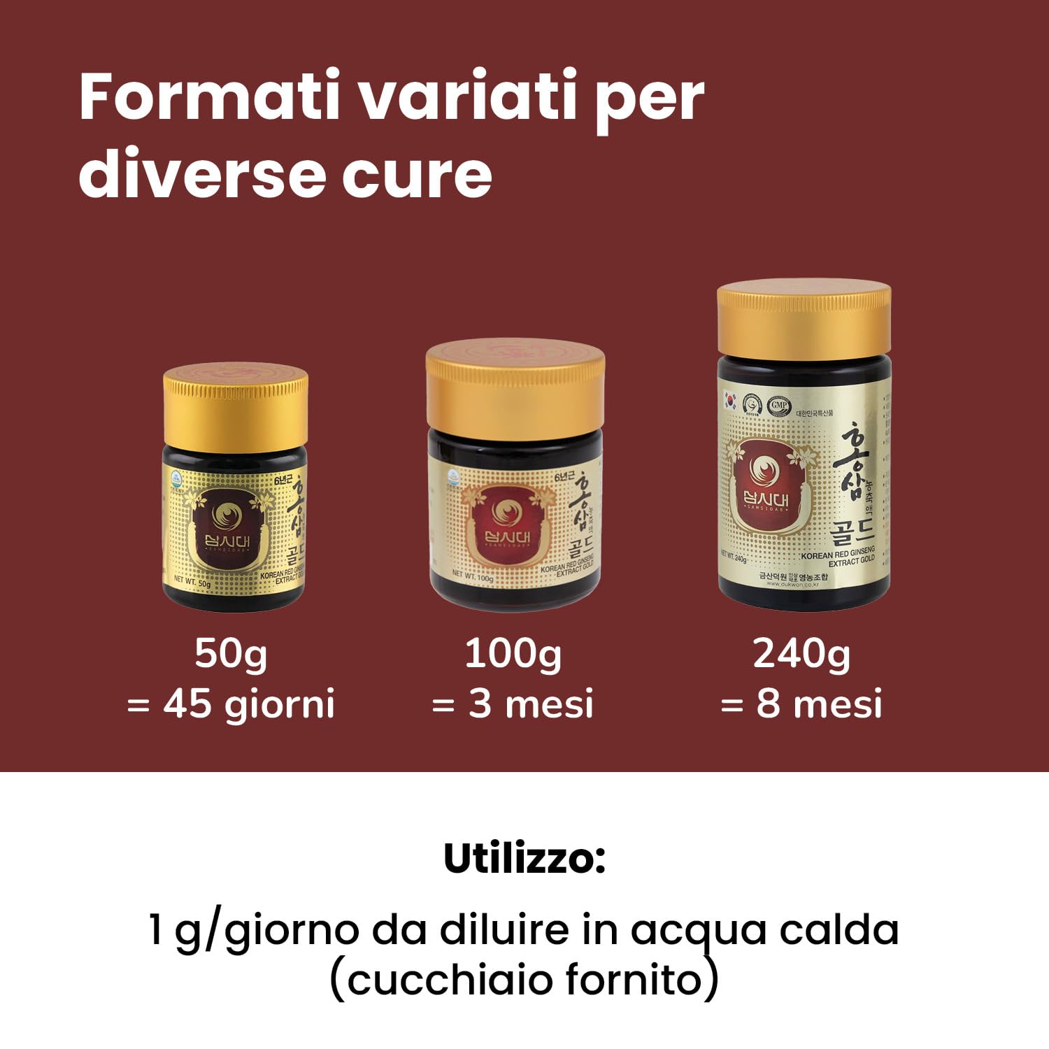 SAMSIDAE - Estratto Gold di Ginseng Rosso Coreano, Massima Concentrazione in Ginsenósidi 13 mg/g, Radici di 6 Anni, Qualità Superiore, Trattamento di 45 Giorni, 50g