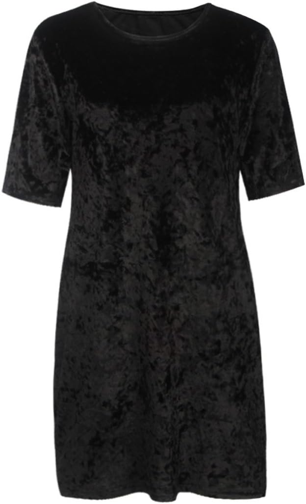 R.Vivimos Women's Summer Short Sleeve Crushed Velvet Mini Short Dresses - Image 4