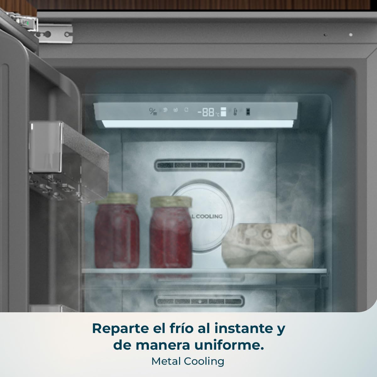 Cecotec Congelador Integrable Vertical 222L Bolero CoolMarket UF BI-D 222 GREY E. Altura 187cm y 55,9cm de Ancho, Bajo Consumo, Metal Cooling, interior gris prémium, Fast Freezing