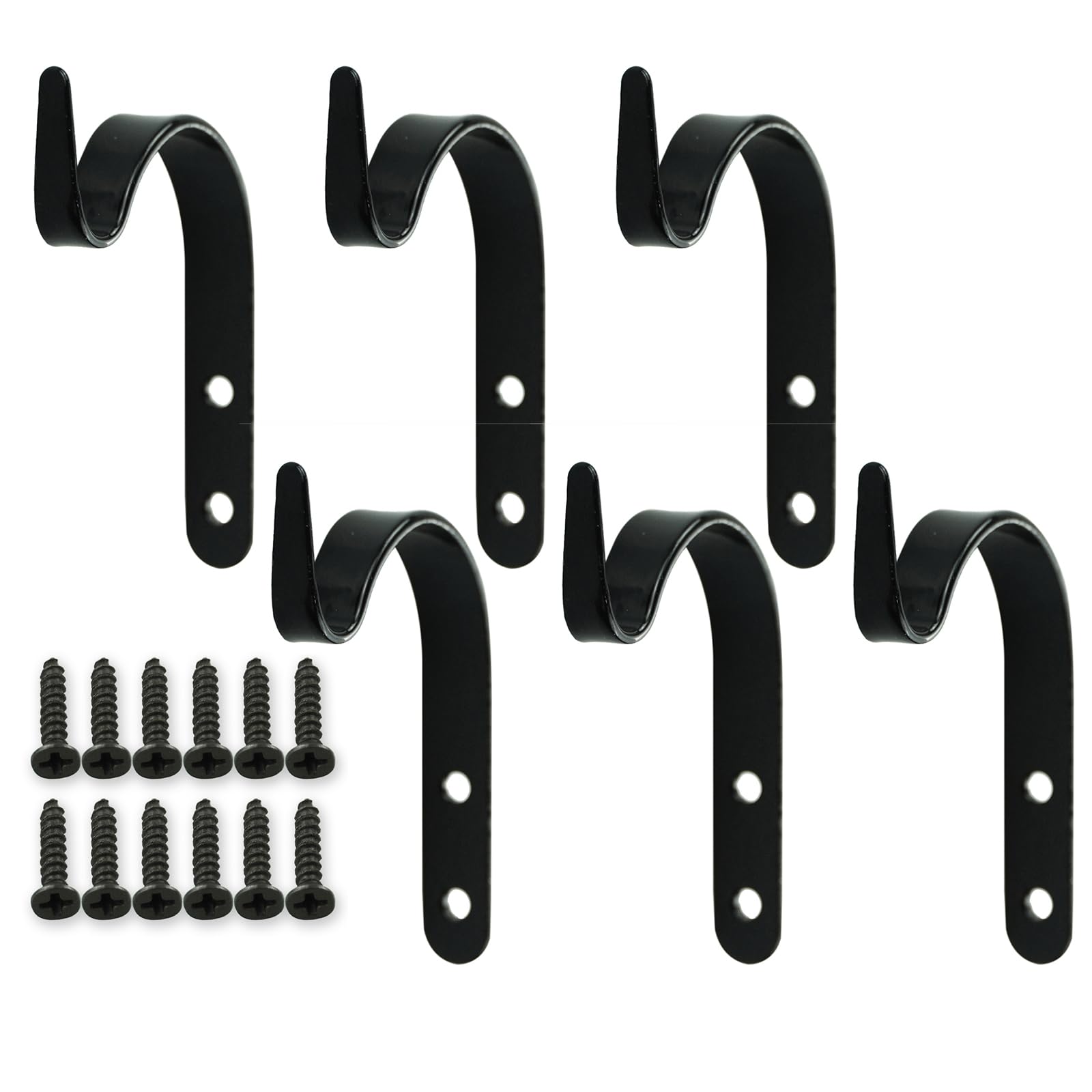 Rebecaskyens Black 6 Pcs Wrought Iron Wall Hanging Plant Brackets - Small Outdoor Hooks For Baskets, Bird Feeders, Wind Chimes And Lanterns
