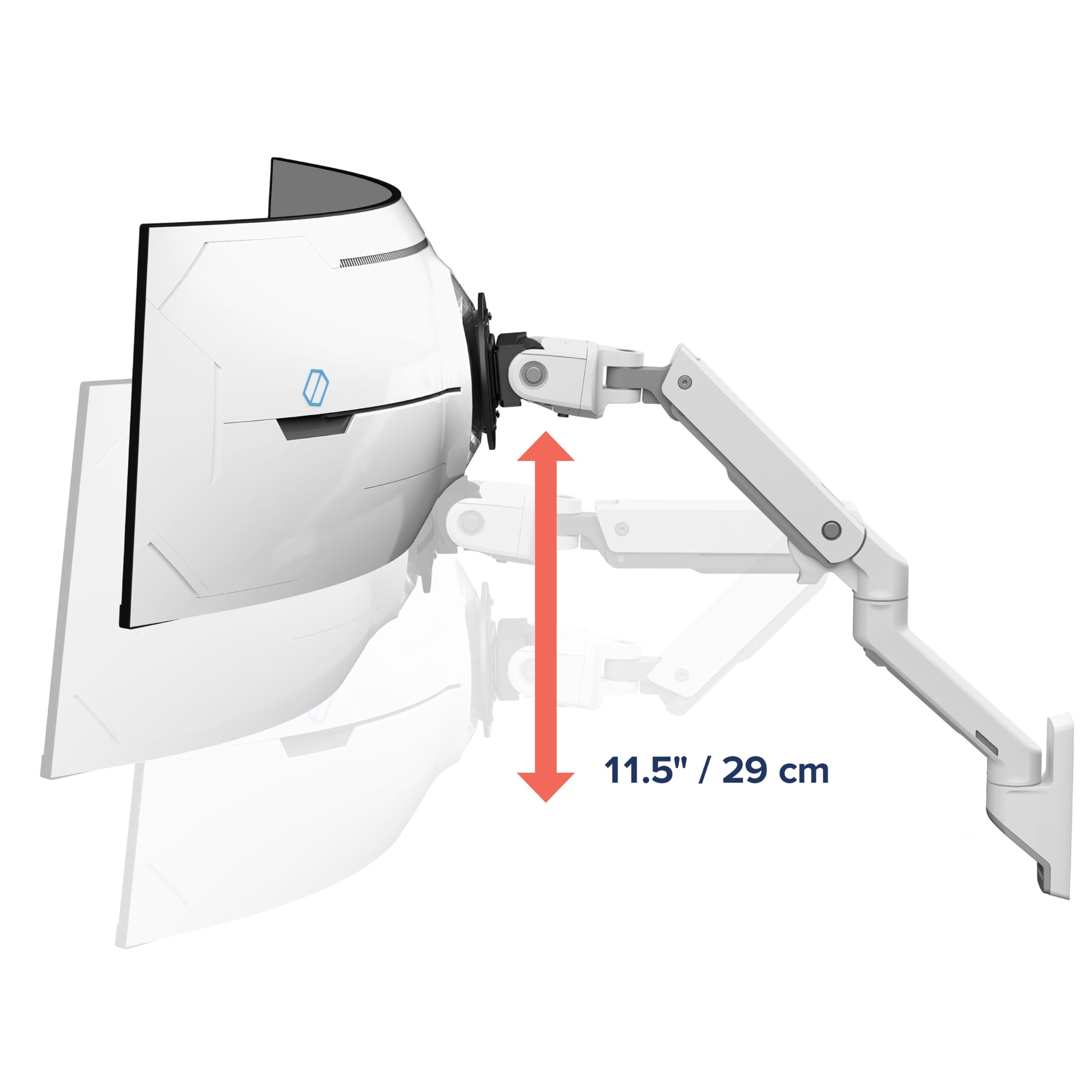 Ergotron HX VHD Premium Heavy Duty Gaming Monitor Arm, Wandhalterung- für 1000R Curved Ultrawide Monitore bis 57 Zoll, 13 bis 17 kg, VESA 75x75mm oder 100x100mm - VHD Pivot, Weiß - 45-694-216