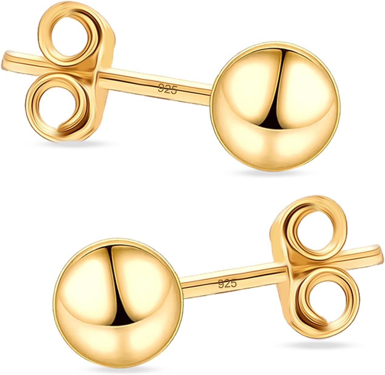Charmsy 925 Sterling Silver Ball Stud Earrings for Women | 14K Gold-Plated Classic Round Studs in Multiple Sizes (3MM–10MM) | Lightweight, Hypoallergenic Ball Stud Earrings with Secure Pushbacks