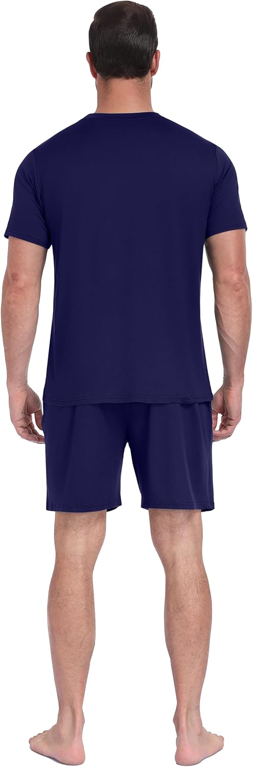 PrinStory Mens Pajamas Set Summer Pajama Sets Soft Pjs Sets 2 Piece Sleepwear with Pockets - Image 6