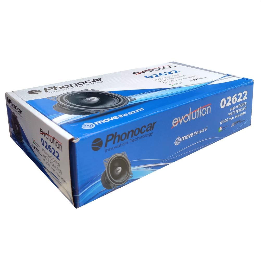 2 PHONOCAR 02622 Altavoces Mid Bass woofer 10.00 cm 100 mm 4" 50 vatios rms 100 vatios MAX impedancia 4 ohmios 92 db spl SQL Puerta de Coche, por par