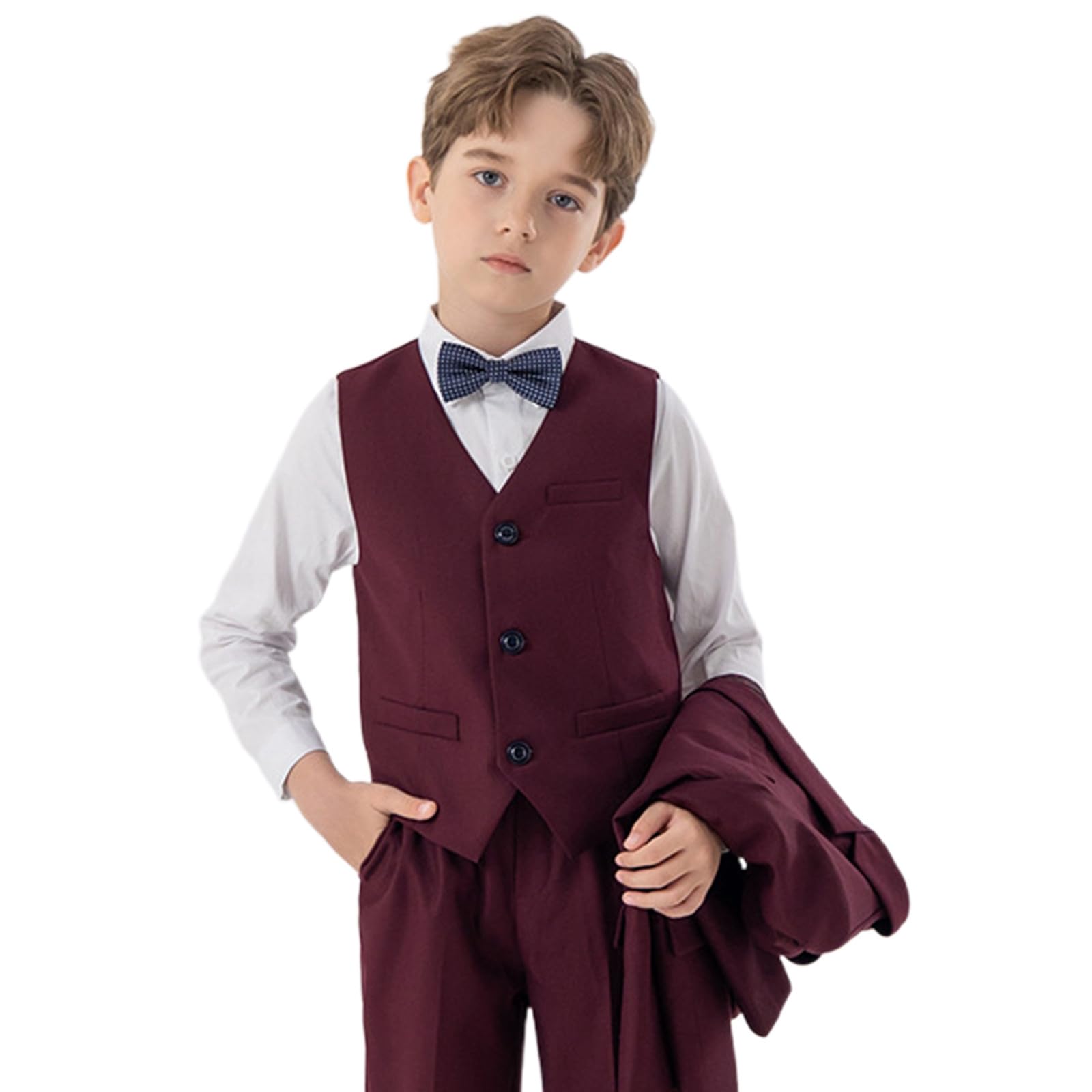 Generisch Costume d'affaires pour garçon - 4 pièces - Ensemble smoking pour enfants - Costume formel pour garçon - Avec gilet et pantalon