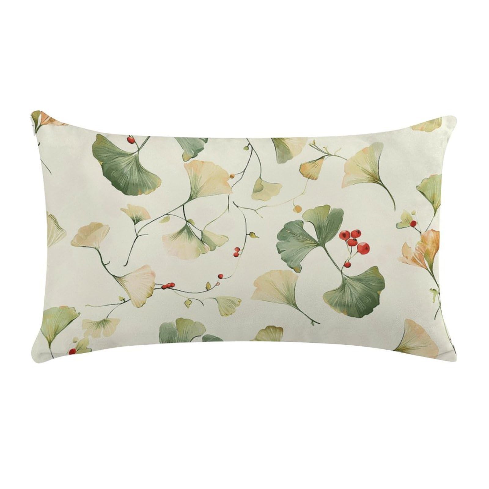 Ginkgo Leaves and Berries Pillow Cases for Sofa, Super Soft Plush Pillow Cover with Zipper, Luxury Cozy Pillow Shams for All Seasons, Lightweight Pillowcases for Bedroom, 12" X 20"