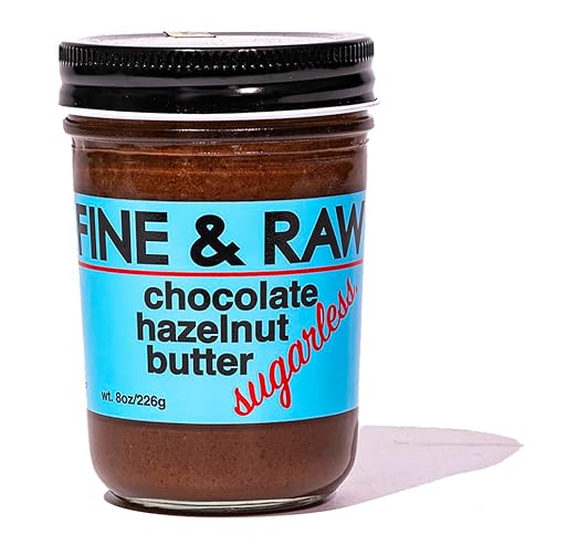 Fine & Raw Sugarless Chocolate Hazelnut Butter Spread 8 Ounce – Clean Ingredients, Vegan, Keto Friendly, Organic Chocolate Hazelnut Spread (Sugarless Hazelnut)
