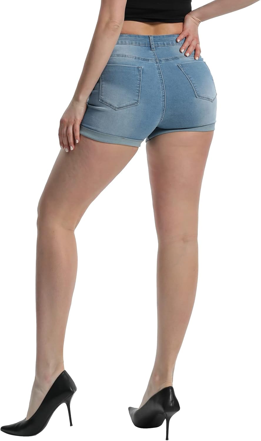 Romastory Women's High Waisted Summer Elastic Jean Shorts Folded Hem Hot Denim Shorts for Women - Image 2
