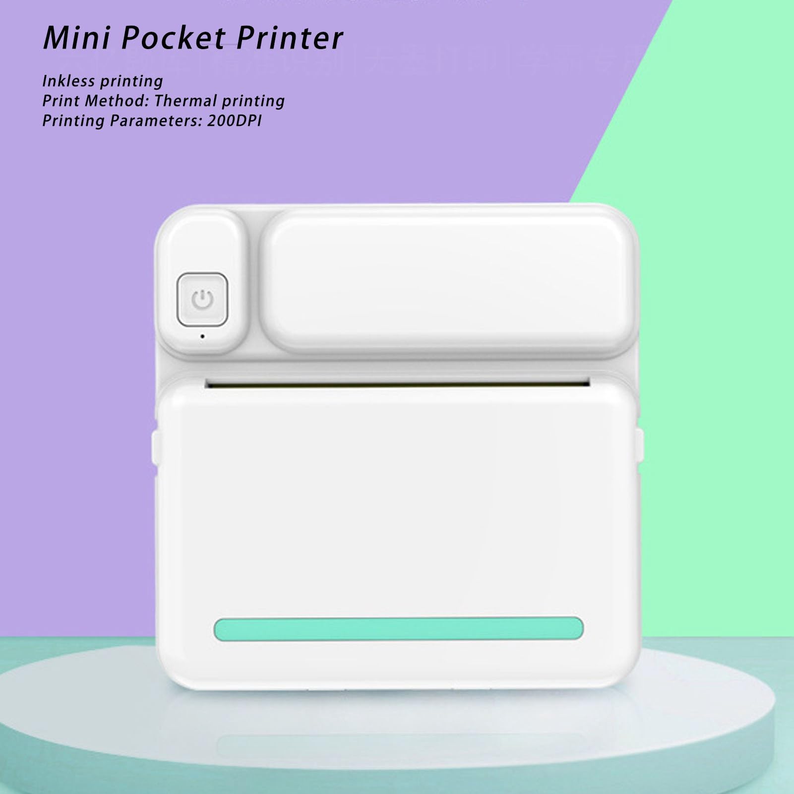 Lazmin112 Stampante Termica Portatile, Mini Stampante Tascabile Bluetooth Compatibile con IOS e Android, Piccola Stampante Termica 200 DPI per Viaggi, Uffici, Auto, Casa (GREEN)