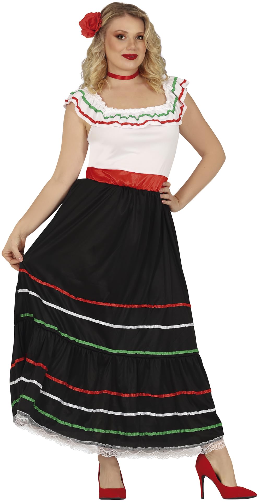 FIESTAS GUIRCA | Disfraz Mexicana Adulto (44-46/XL) - Vestido Tradicional - Disfraces de Fiesta Mexicana, Día de los Muertos, Halloween y Carnaval - Ideal para Mujeres - Negro y Multicolor