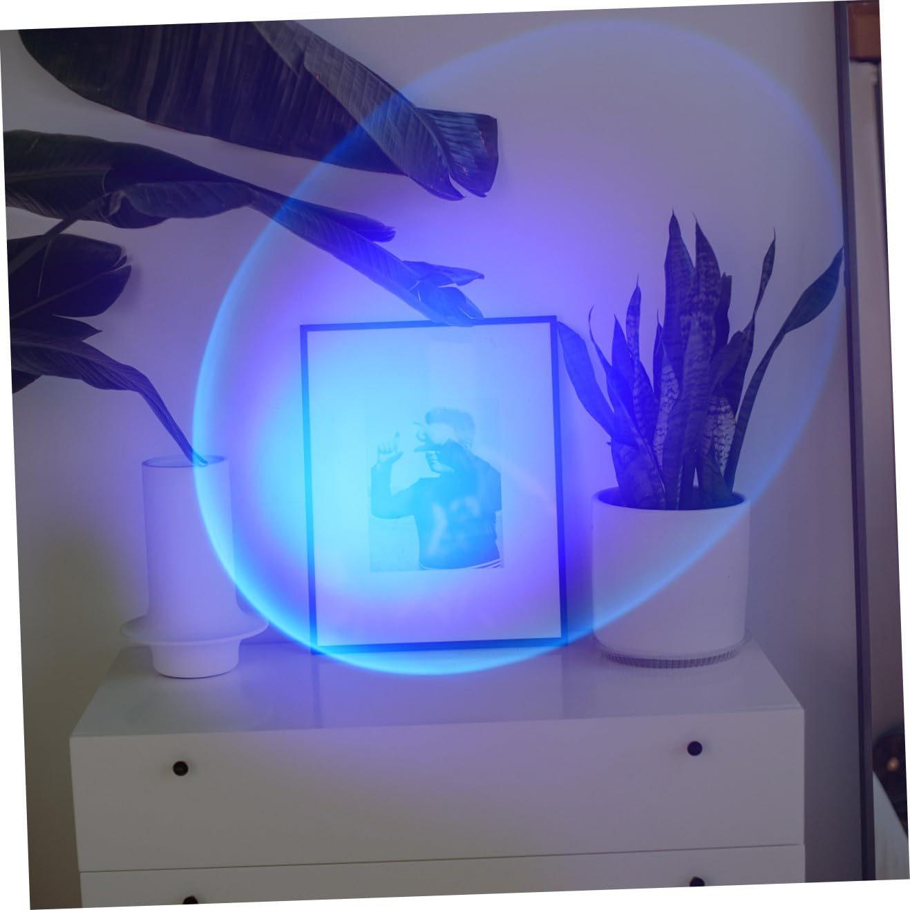 Lámpara de Proyección de Atardecer Material Acrílico y Abs Forma de Robot Mini, Luz Ambiental Púrpura para Decoración del Hogar y Fotografía