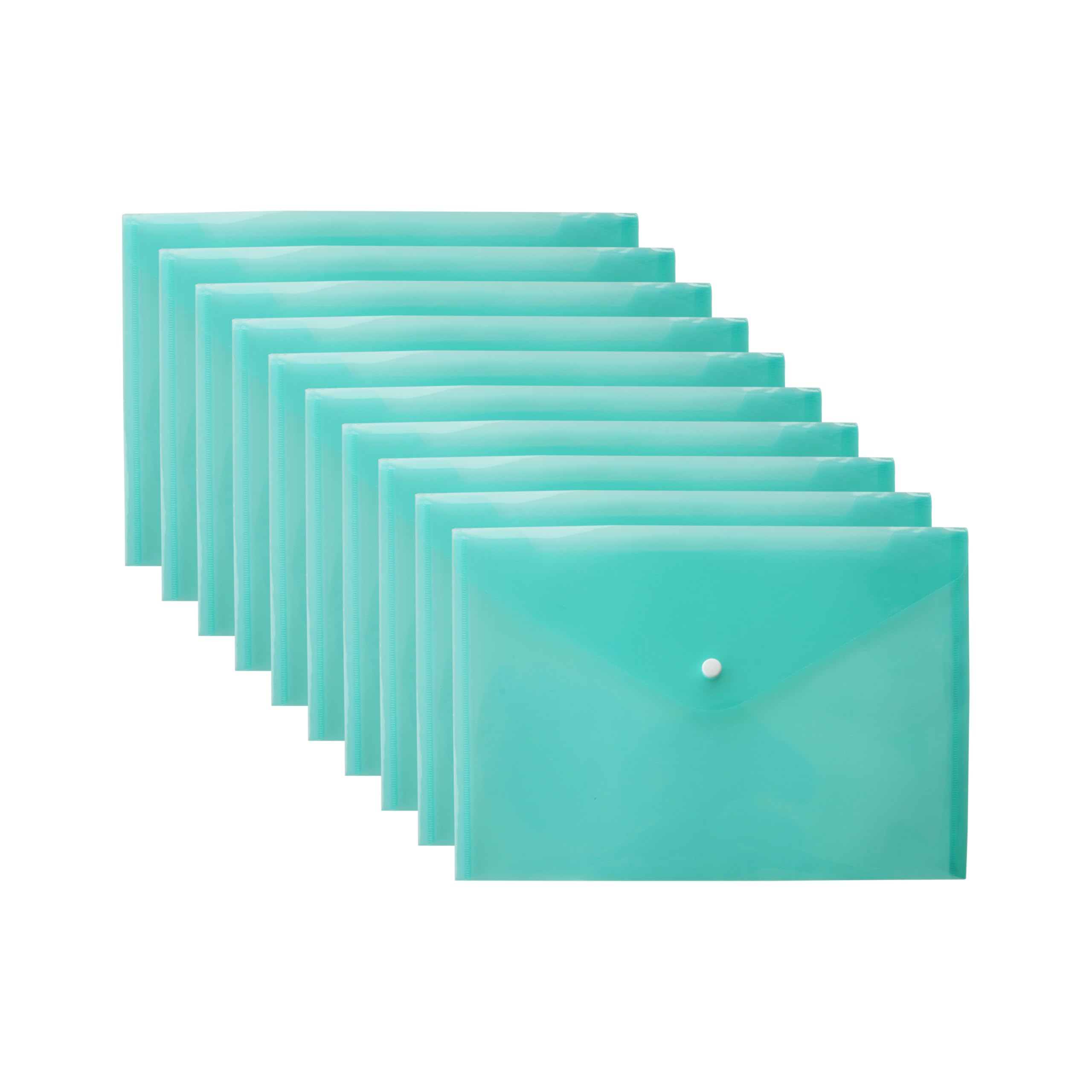 M1SS Plastic Wallets Folders – Pack of 20 Document Folder, Plastic Popper Wallet with Button Closure for Home, School, Travel and Office Supplies Storage (Transparent, Green, A5)