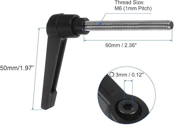 TA-VIGOR 2Pcs Adjustable Clamping Lever Handles, M6 x 60mm Locking Quick Release Push Button Ratchet Screw Knobs, 304 Stainless Steel Male Thread Stud Bolts Handle for Machinery & Equipment
