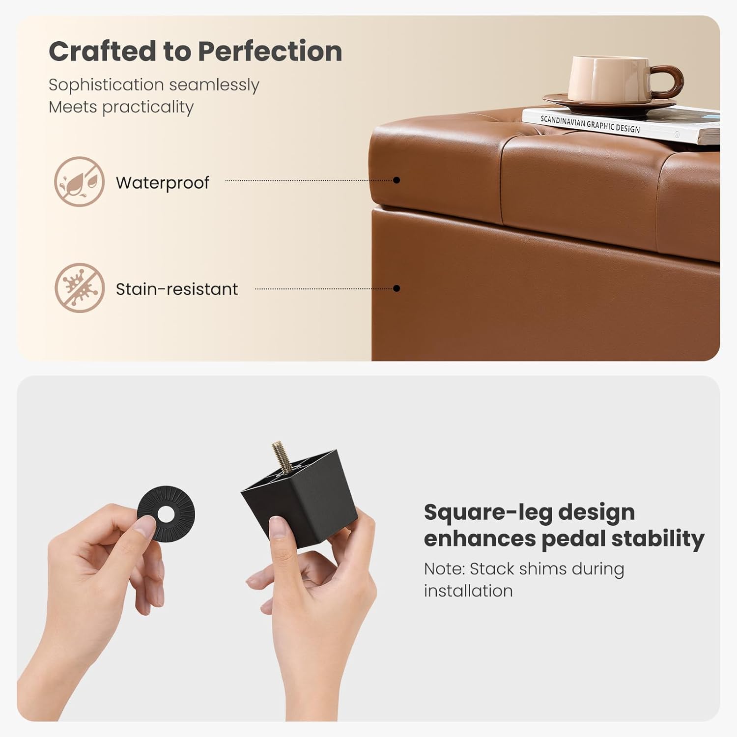 47.2" Ottoman with Storage, Storage Ottoman Bench with Safety Hinge,Tufted End of Bed Bench, Upholstered Entryway Bench for Bedroom, Living Room & Window (Brown-Upgraded Version) - Image 6