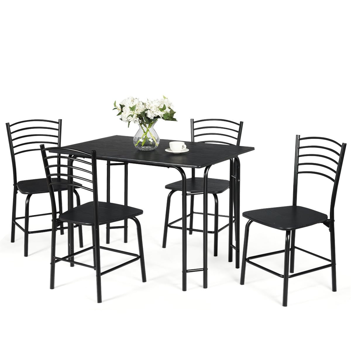 HOMASIS Set da Pranzo con 1 Tavolo e 4 Sedie in Legno, Tavolo Rettangolare con Sedie Ergonomiche, 107 x 70 x 75 cm, Nero