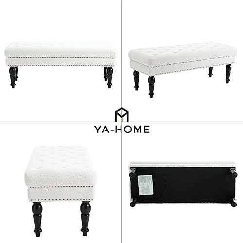 Miniatura 3 de Banco tapizado moderno, de 45 pulgadas, sherpa para dormitorio, banco otomano con botones copetudos y patas de madera maciza para dormitorio, sala