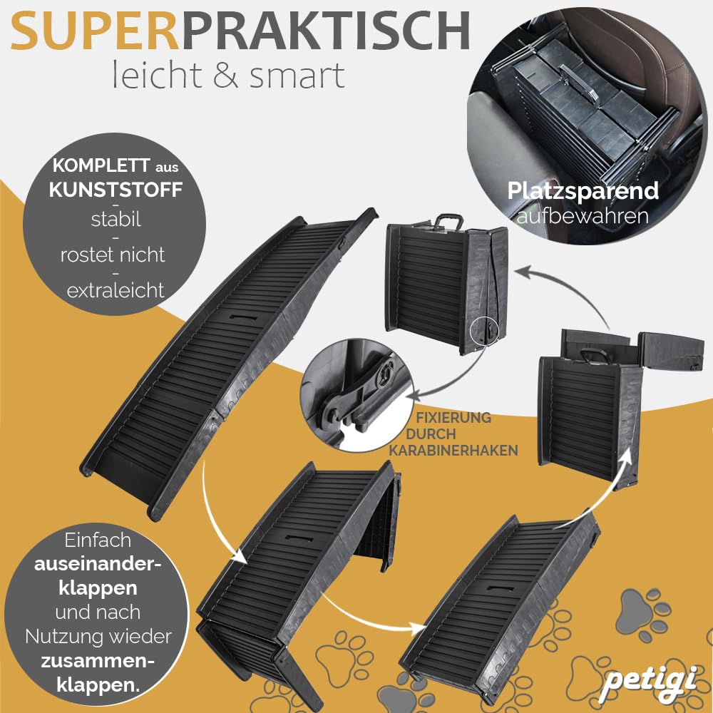 Selección de rampa para perros para el coche, de aluminio, rampa para perros, escalera para perros, SUV, antideslizante, capacidad de carga 50 kg, 70 kg, 90 kg o 150 kg petigi (Modelo 06-152 cm)