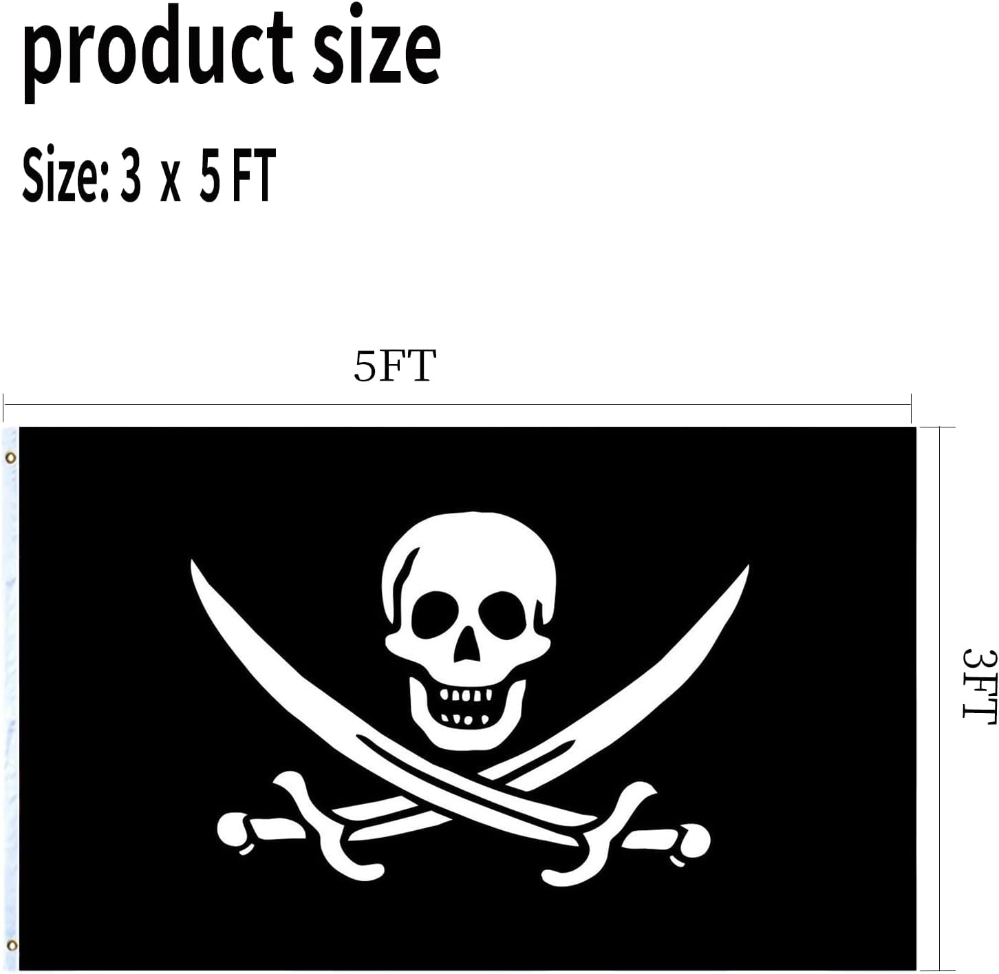 Jolly Roger Flag 3x5 Double Sided Outdoor Jack Rackham Skull Bones Flag Heavy Duty Cross Knife Flags 3 Ply Thick Polyester Material with 2 Metal Grommets, 4 Rows of Stitching - Image 6