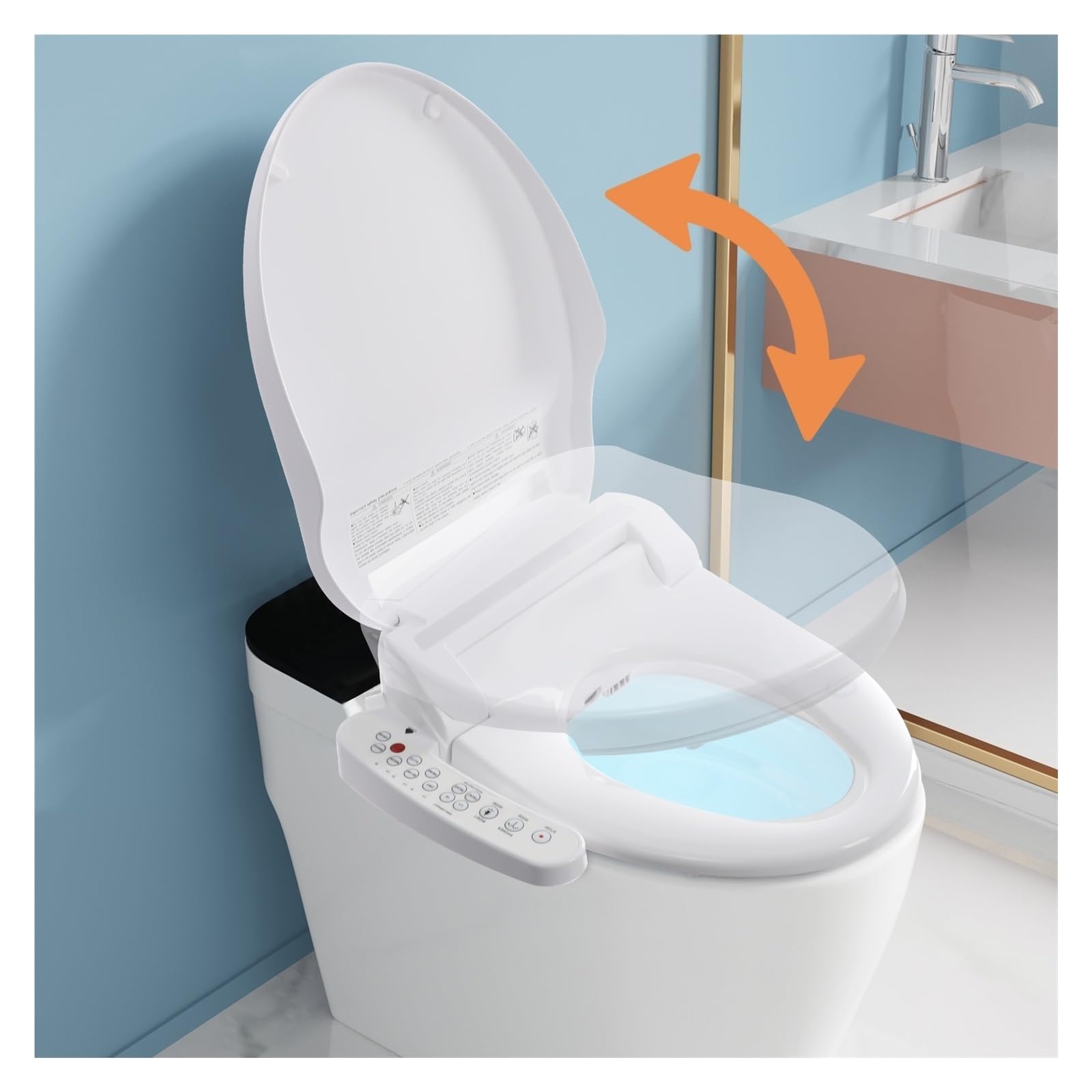 WC Con Inserto Elettrico, Sedile Meccanismo Di Chiusura Rallentata, Coperchio Riscaldato, Copertura Doccia Intelligente, Autopulente, Bianco Robusto E Confortevole