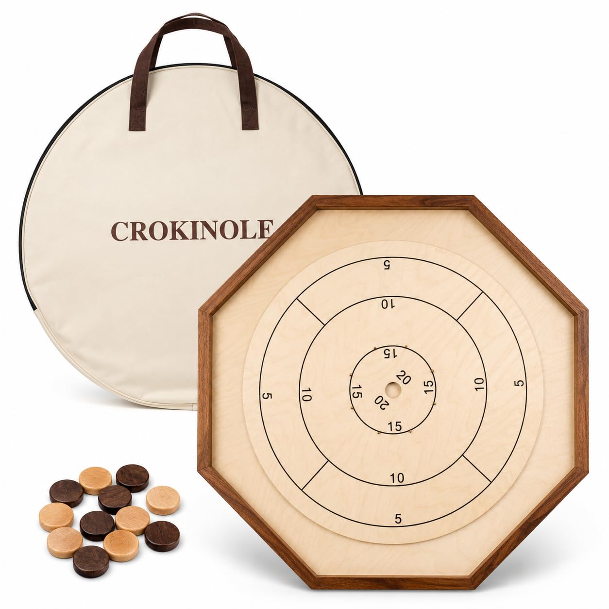 Crokinole, Juego de Estrategia Canadiense, tamaño Oficial 69 x 69 cm, con Hermosas fichas de Juego y Bolsa de Transporte y Almacenamiento