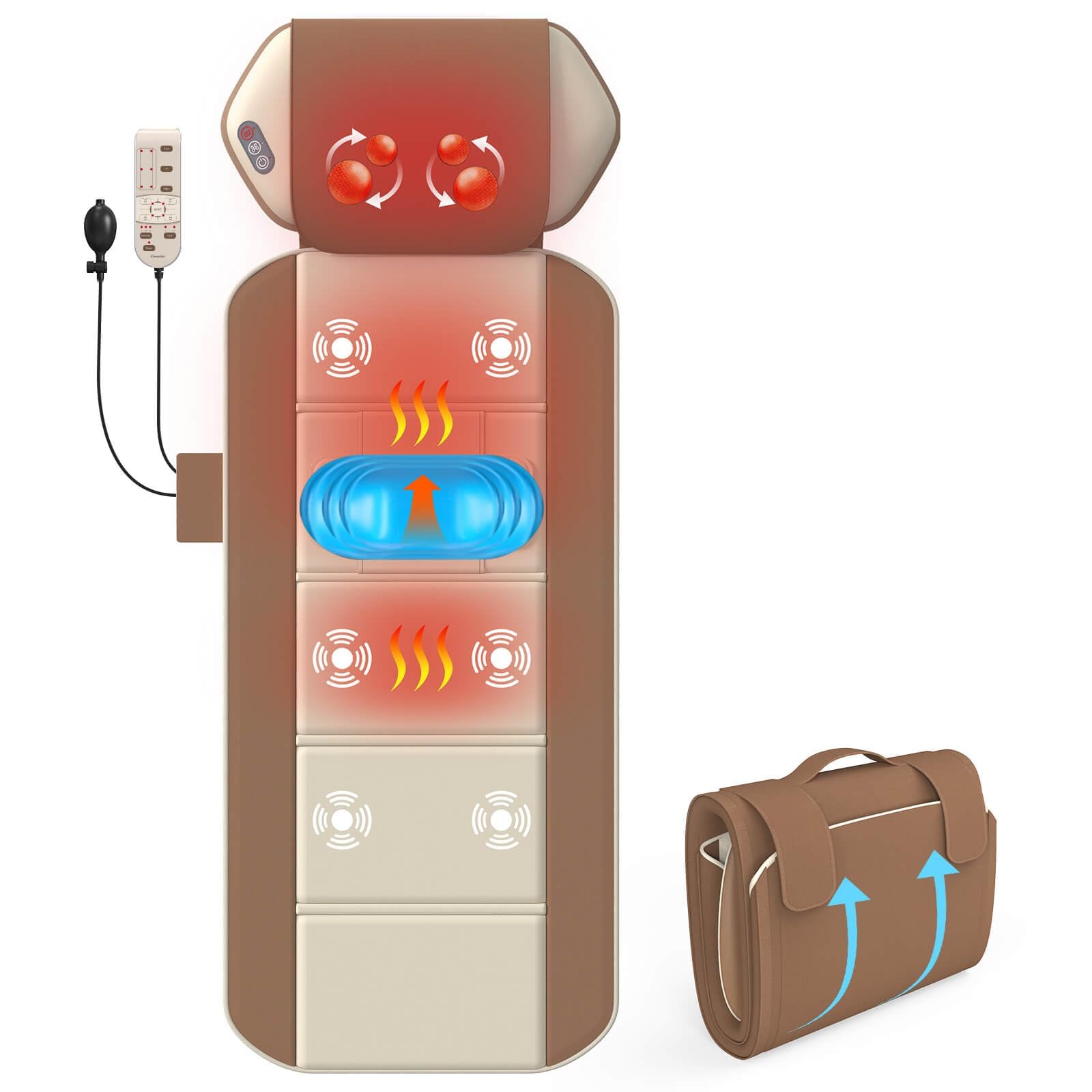 Ganzkörper-Massagematte mit Wärme, Rückenmassage-Pad, Lendenwirbeltraktion & Entspannung, Ganzkörperheizung, 4 Massagemodi & 6 leisere Motoren, verstellbare Taille für 1,5 m - 1,8 m, faltbares und