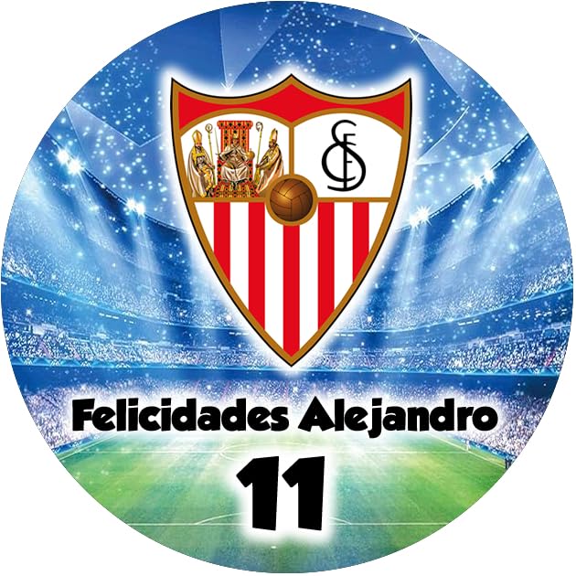 OBLEA del SEVILLA futbol Redonda personalizada para Pastel o Tarta, Papel Comestible Decoracion Cumpleaños, Obleas Comestibles Torta Redondo - Vegano y Sin GLuten