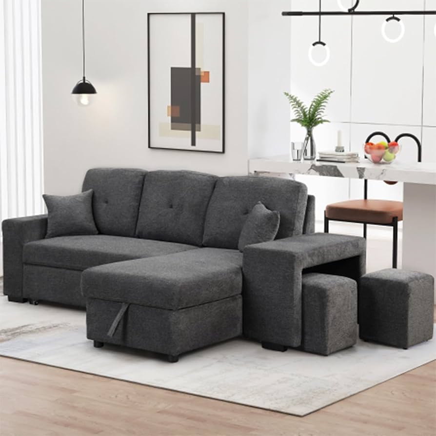 Colton Dark Gray Woven Reversible Sleeper Sectional Sofa