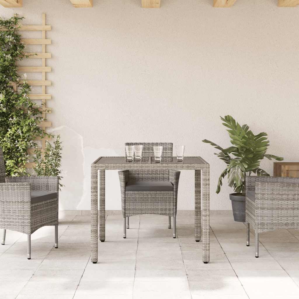 Generisch Gartentisch mit Glasplatte Grau 90x90x75 cm Poly Rattan,Möbel,Gartenmöbel,Gartentische-365526