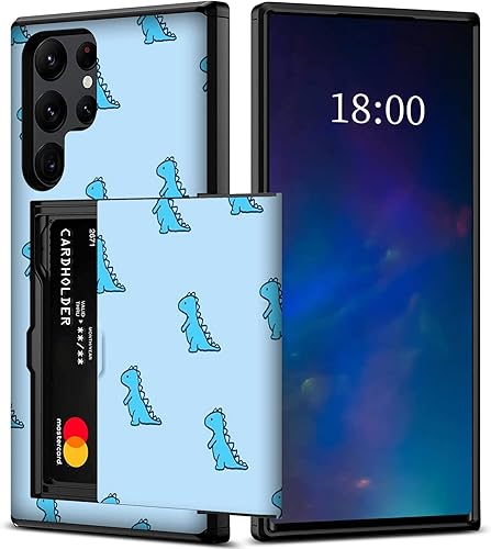 Lindo dinosaurio para Samsung S22 Ultra - Funda con tarjetero de doble capa resistente a prueba de golpes y delgada para Galaxy S22 Ultra de 6.8