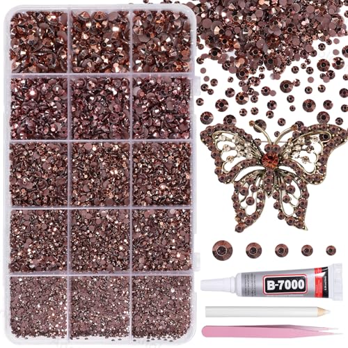 12000Pcs Brown Rhinestones for Bedazzling Kit 2/3/4/5/6mm Mix Sizes Jelly Bedazzling Resin Gems Chocolate Gems Bedazzling Flatback Resin Rhinestones for Craft DIY Face Makeup Crafts Tumblers