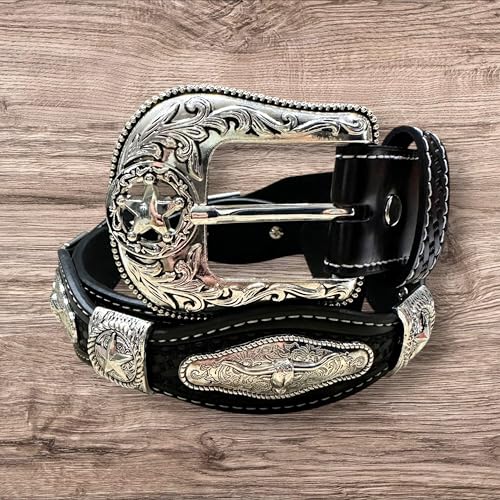 Leather Western Belts For Men Cowboy Concho Tooled Embossed Large Buckle High End Tooled Rodeo Hand Crafted2