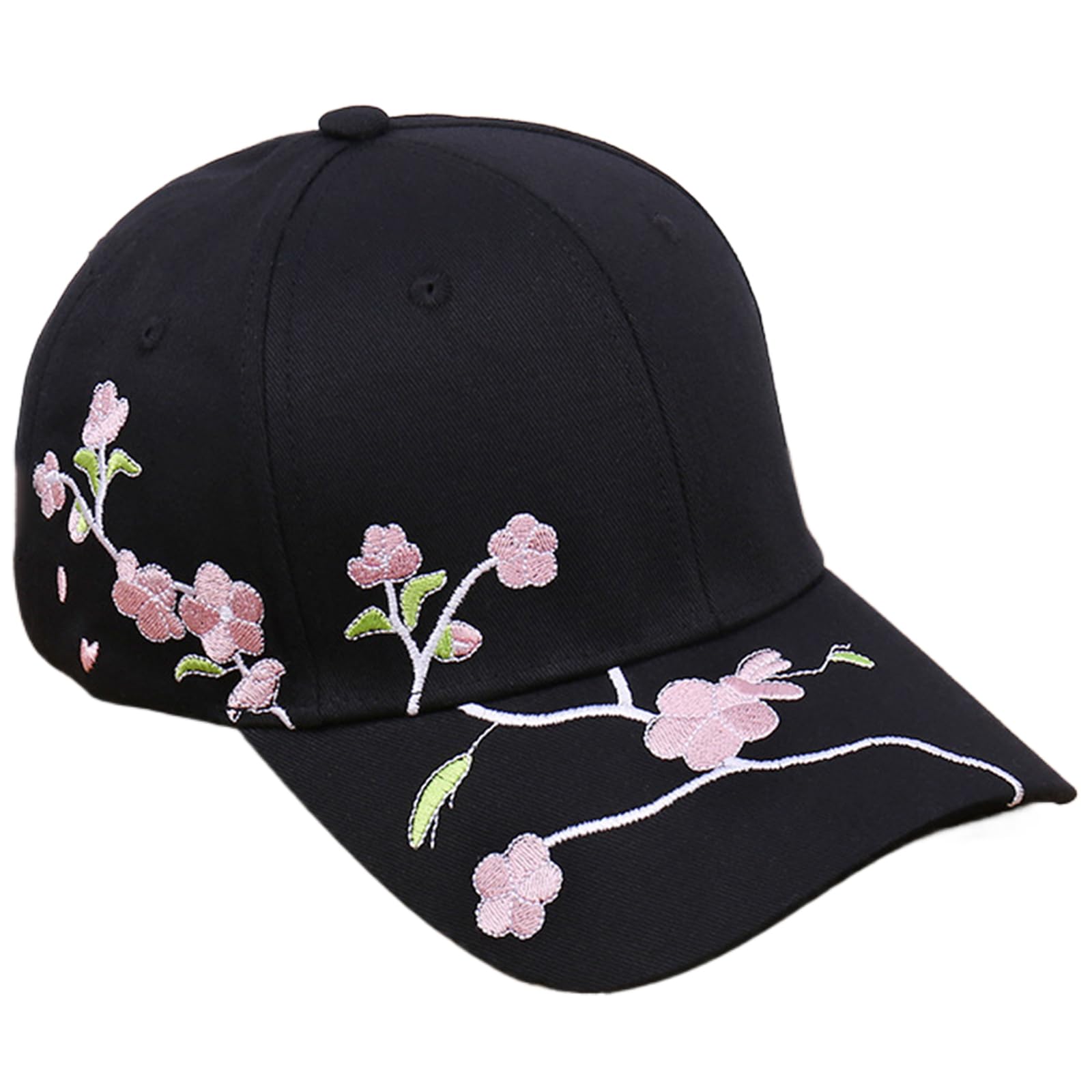 Zyharuko Unisex Black Embroidered Flower Baseball Hat Elegant Women Sun Breathable Peaked Fashion Long Brims Hiking Fishing Breathable Hat For Outdoor Activity