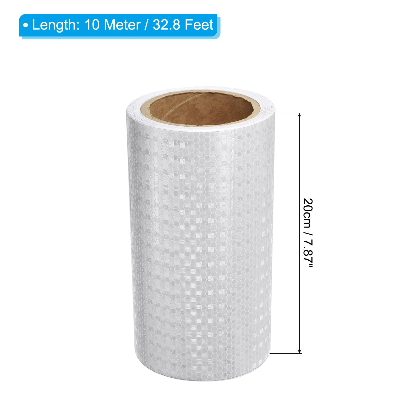 PATIKIL Cinta Reflectante Adhesiva, 20cm x 10m PVC Cinta de Advertencia de Seguridad de Alta Visibilidad Impermeable para Nocturna Camiones Coches Ropa, Blanco