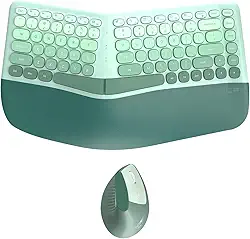 Conjunto ergonômico de teclado e mouse sem fio com descanso de pulso, teclas divididas curvas, silencioso, 84 teclas, conjunto de mouse vertical de 6 teclas para Win/Mac/PC/laptop, pilhas AAA