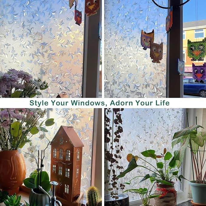 Image of SIA VENDORS Window Privacy Decorative Stained Glass Window Decal Tint Film, Adhesive Static Cling Sun Blocking Window Stickers, Door Window Covering for Home (12IN' x 6.5FT', Pretty Leaf)