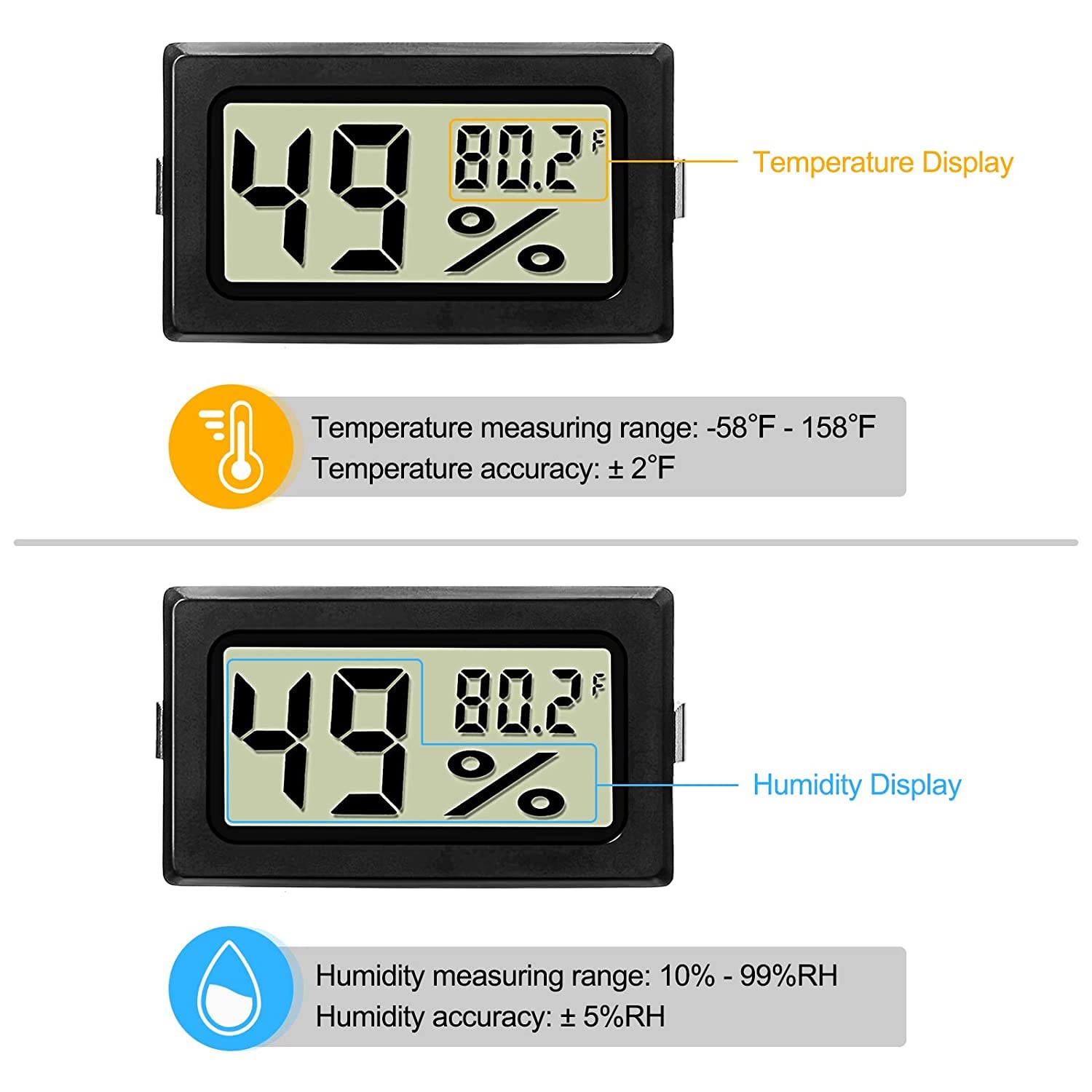 FY-12 Mini Digital Thermometer Hygrometer with Probe Indoor Temperature Humidity Meter Gauge LCD Fahrenheit Display Hygrometer Thermometer Gauge for Incubator Reptile Plant Terrarium - Image 5 thumbnail
