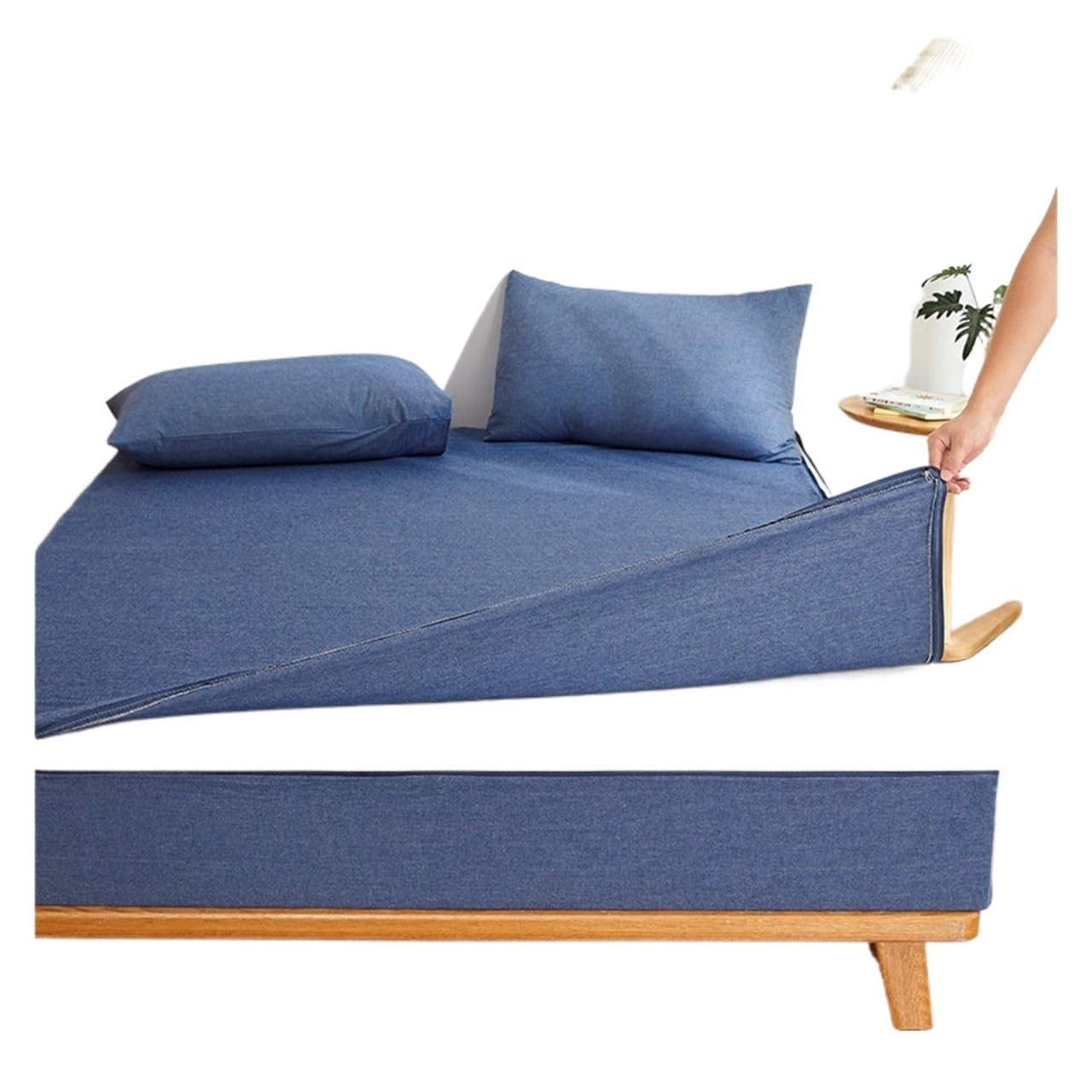 ZIHDKE 1pcs Cotton Zippered Mattress Protector Breathable Cover & Encasement, 6-Sides Fully Enclosed Fitted Sheet for Tatami(Blue,90x200x30cm)
