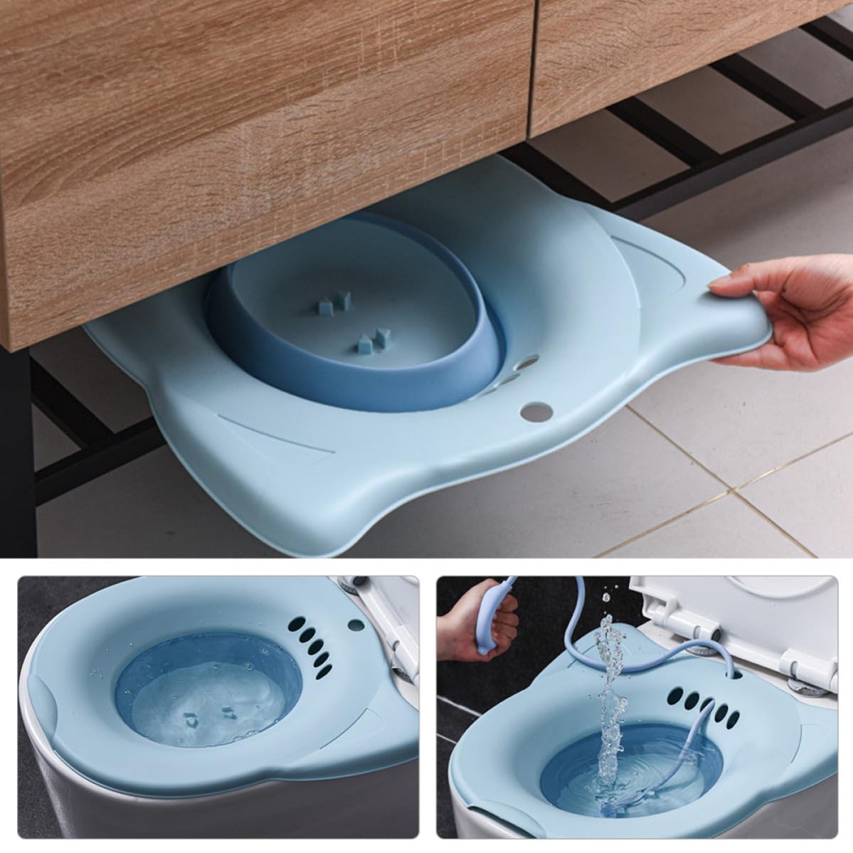DOITOOL Bacino da Bagno Portatile in Pp+tpr Blu per Disabili e Donne in Gravidanza, Salvaspazio di Fissaggio a Parete, per Igiene Personale Quotidiana