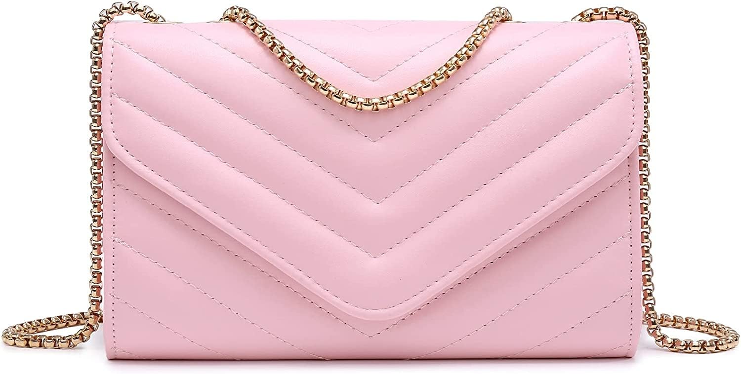KRIFTY Small Quilted Crossbody Bags Stylish Designer Evening Bag Clutch Purses and Handbags with Chain Shoulder Strap (Light Pink) (B0CBD1WQTM) Amazon Price History, Amazon Price Tracker