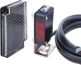 Twidec/ 0-2M Adjustable Indoor Wall Mounted Photoelectric Beam Sensor NPN (NO Or NC Switchable ) photoelectric Sensor Switch Proximity Switch 2m line Cable Induction with Reflector Panel E3Z-R61-Z-G