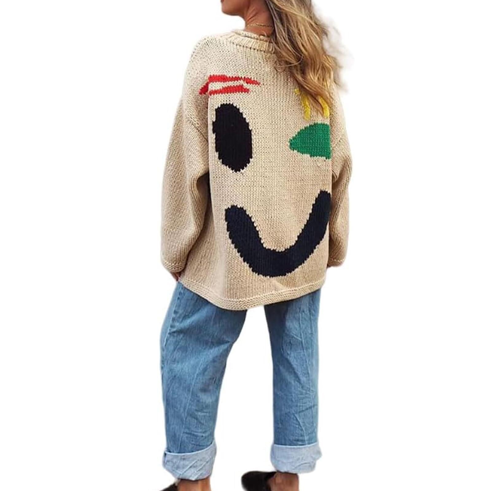 Knit Jumpers, Women’s Colorful Loose Crew Neck Pullover Sweater, Casual Comfy Jumper Tops for Couple(L)