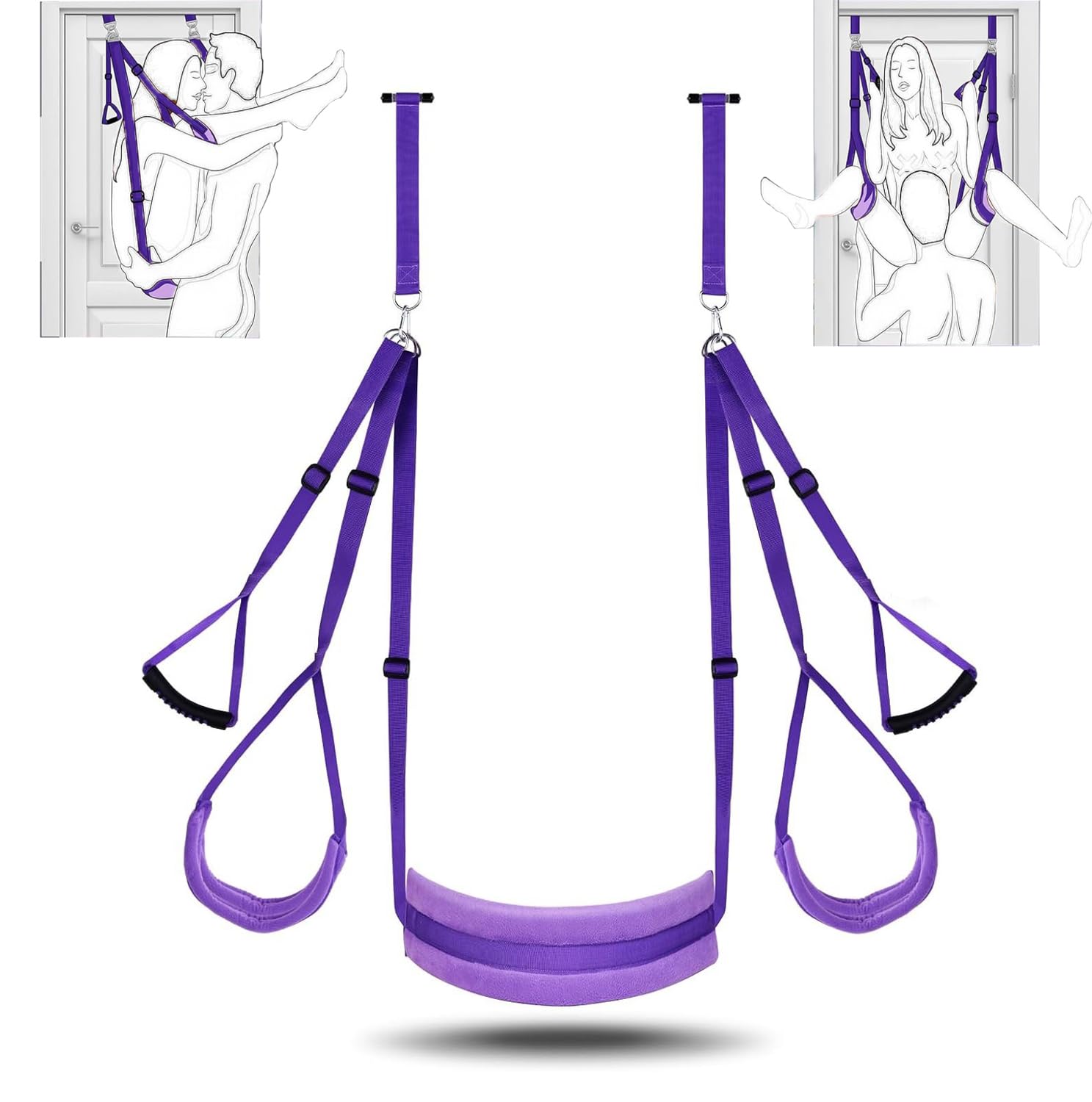BDSM Swing de Porte avec Siège – Sex Swing SM avec Menottes, Fesselles Obliques et Corps, Sangles Sling résistantes pour Positions Érotiques, Mobilier Sexy pour Couples Aventureux